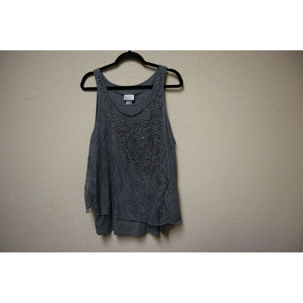 Lane Bryant Women Tank 1x Grey Lace & Bead Detail